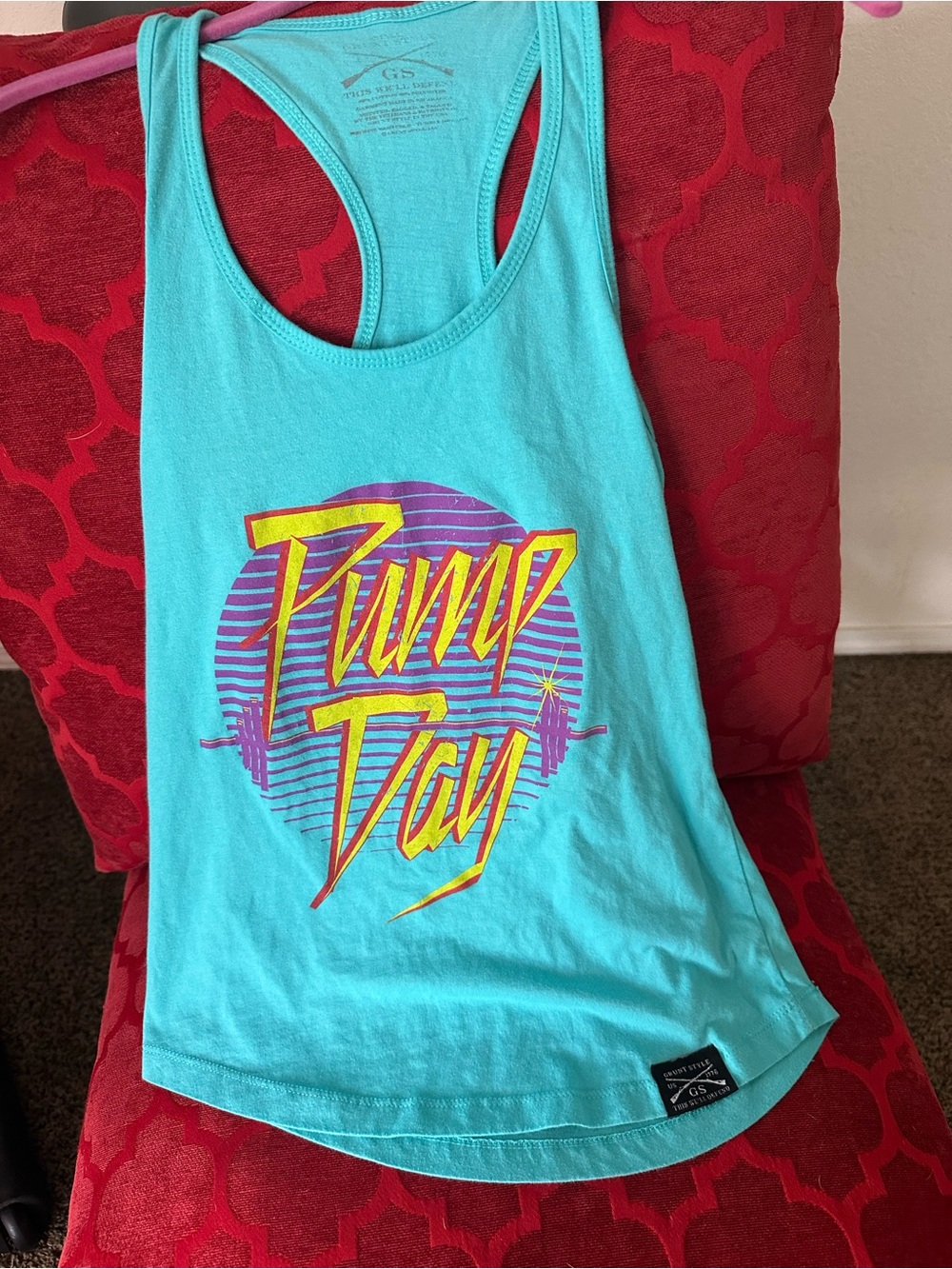 Grunt Style Turquoise Racerback Tank with Yellow & Purple Graphic - Picture 8 of 8